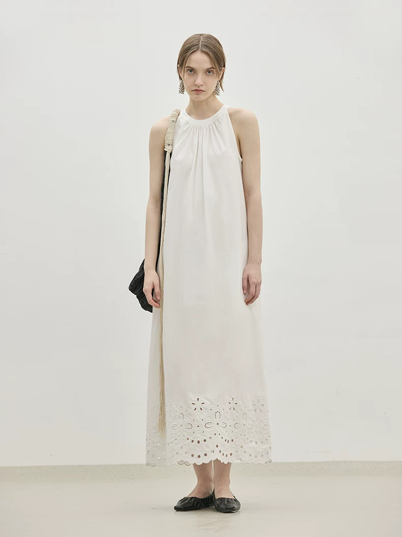 Vacation style hanging neck pure cotton A-line skirt Vacation style hanging neck pure cotton A-line skirt