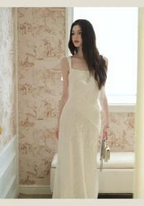 Strap Lace Satin Splicing Strap Dress