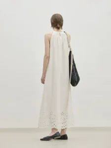 Vacation style hanging neck pure cotton A-line skirt