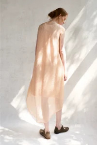 100% mulberry silk plant dyed dress with patchwork texture vest and flower bud skirt