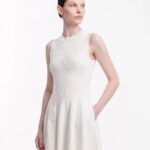 Heavy embroidery sleeveless dress with waist cinching and slimming effect, large A-line skirt
