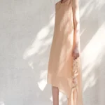 100% mulberry silk plant dyed dress with patchwork texture vest and flower bud skirt