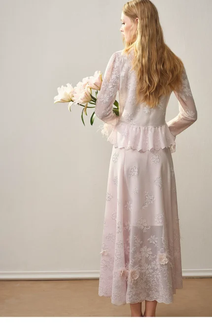 2026 Spring New Gentle Hollow Knitted Jacquard Set Skirt