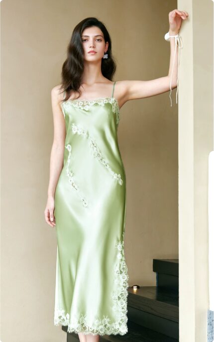 100% mulberry silk summer silk nightgown with suspender and sleepwear