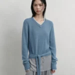 Color collision fake two-piece tie ribbon knit sweater