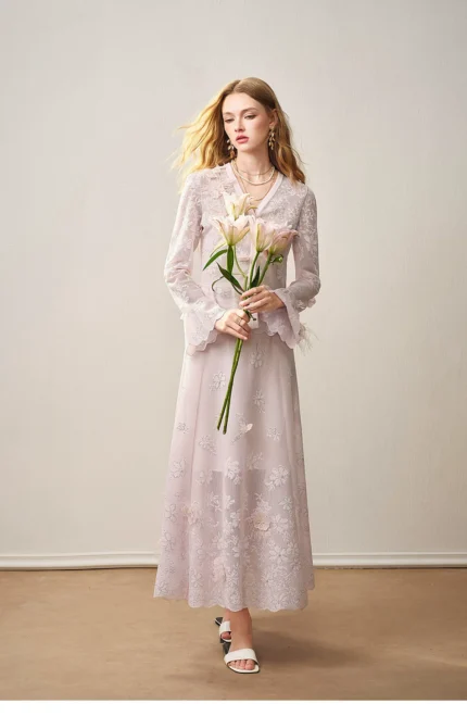2026 Spring New Gentle Hollow Knitted Jacquard Set Skirt