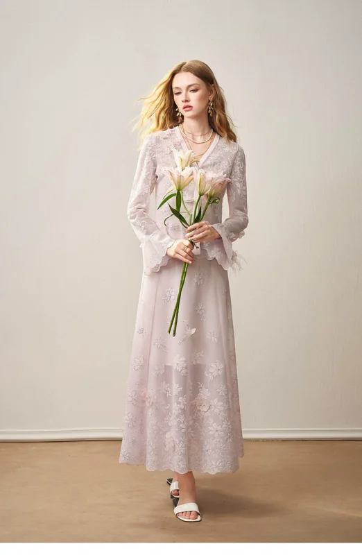 2026 Spring New Gentle Hollow Knitted Jacquard Set Skirt