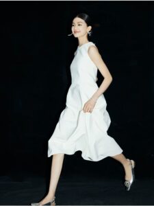 Beaded Audrey Hepburn-style white dress