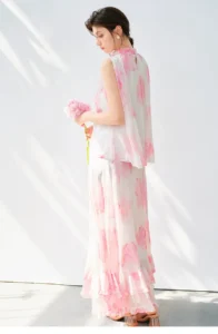 Silk set women's 2026 summer new top, half body long skirt two-piece set