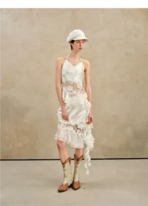 Holiday pearl lace waist slanted suspender hanging neck vest top