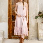 Polkadot Cashew V-neck Texture Chiffon Acetate Floating Strap Dress