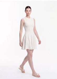 Heavy embroidery sleeveless dress with waist cinching and slimming effect, large A-line skirt