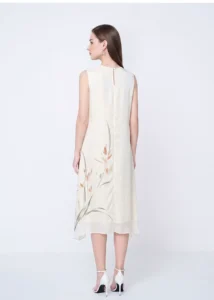 2026 sleeveless printed silk dress for women with a cinched waist and slimming temperament