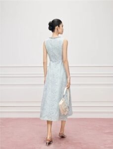 Floating Light Flower Shadow Heavy Industry Nail Bead Blue Lace Sleeveless Dress