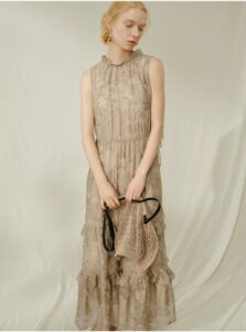 Black fungus edge sleeve romantic fairy atmosphere wilderness poetic vacation dress