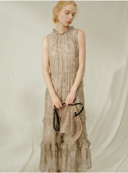 Black fungus edge sleeve romantic fairy atmosphere wilderness poetic vacation dress
