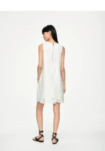 Dress Tencel linen lightweight hollow embroidery A-line white skirt
