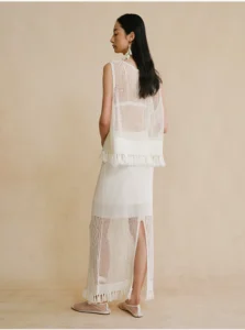Songta tassel straight tube half skirt elegant slim fit knitted half skirt