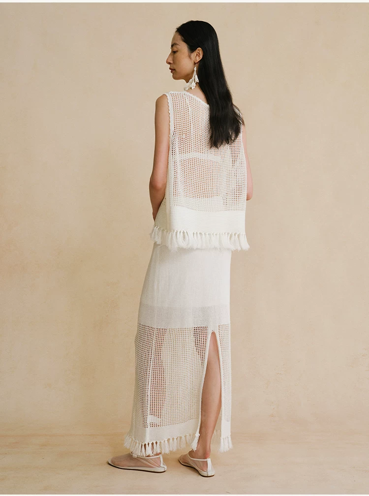 Songta tassel straight tube half skirt elegant slim fit knitted half skirt Songta tassel straight tube half skirt elegant slim fit knitted half skirt