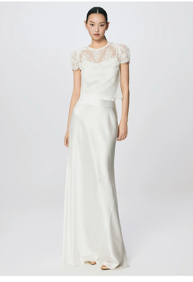 High waisted satin hanging half skirt made of silk A-line fish tail long skirt High waisted satin hanging half skirt made of silk A-line fish tail long skirt