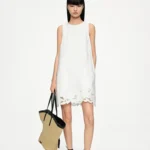 Dress Tencel linen lightweight hollow embroidery A-line white skirt