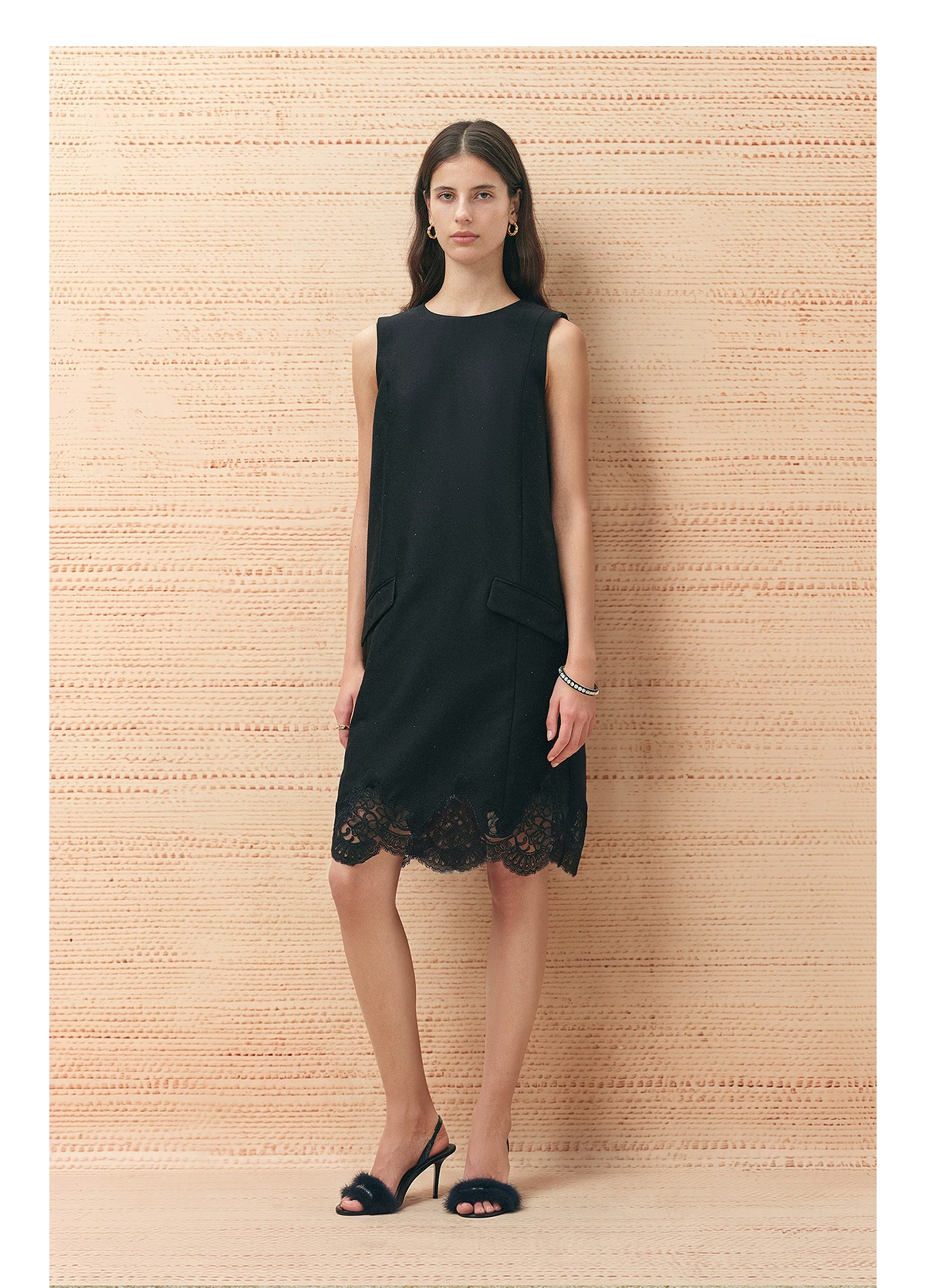 Sheep hair, mulberry silk, satin embroidered lace A-line dress Sheep hair, mulberry silk, satin embroidered lace A-line dress