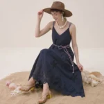 Embroidered contrasting dress sleeveless camisole skirt