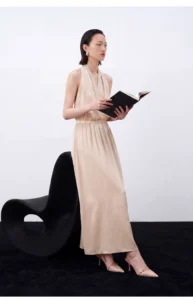 Hanging neck backless skirt, high waist slimming, A-line hanging vinegar dress