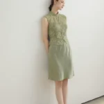 New Chinese style cigarette green suit with stand up collar lace top/vinegar half skirt
