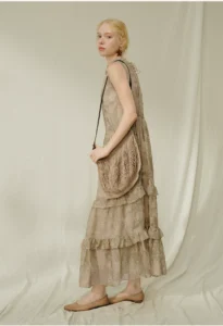 Jacquard fungus edge sleeve romantic fairy style vacation dress