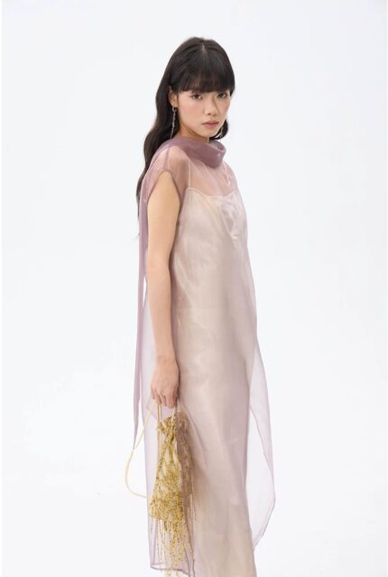 Mist purple long hooded sweatshirt bow ribbon