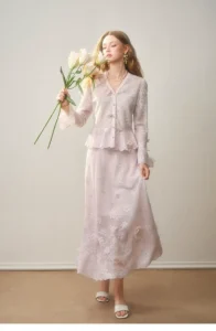 2026 Spring New Gentle Hollow Knitted Jacquard Set Skirt