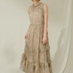 Jacquard fungus edge sleeve romantic fairy style vacation dress