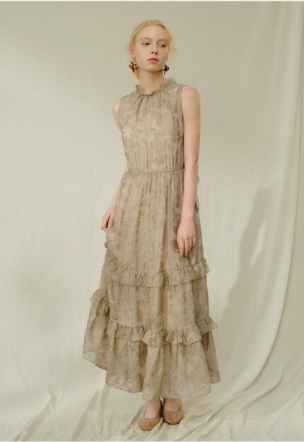 Jacquard fungus edge sleeve romantic fairy style vacation dress