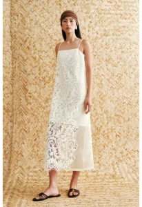 Customized embossed lace embroidered patchwork suspender dress