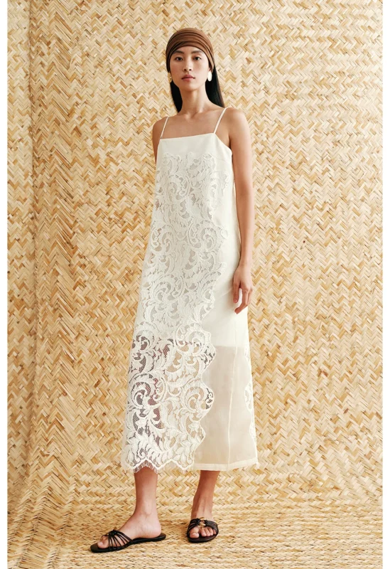 Customized embossed lace embroidered patchwork suspender dress