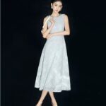 Floating Light Flower Shadow Heavy Industry Nail Bead Blue Lace Sleeveless Dress