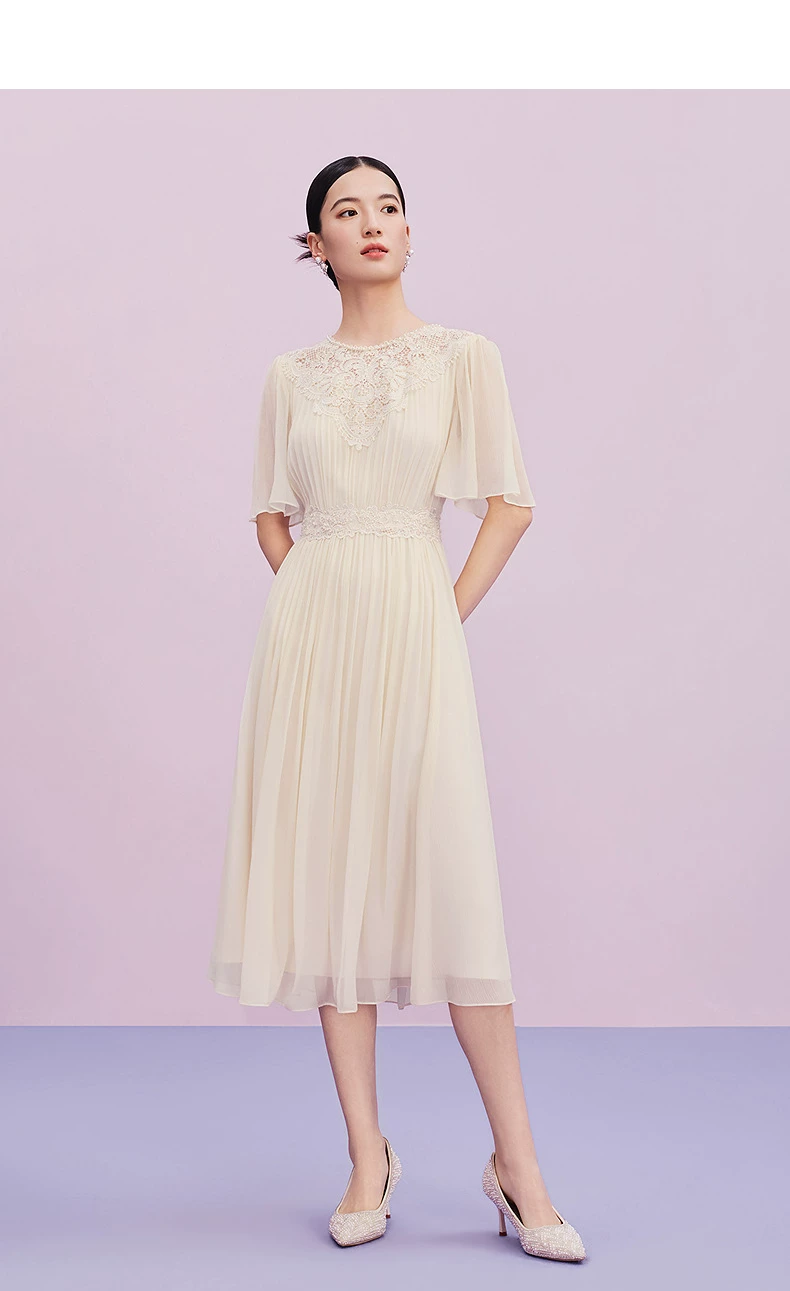 Spring and summer new French V-neck pleated long skirt!!2780321065 Spring and summer new French V-neck pleated long skirt