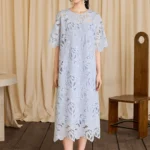 Water soluble lace round neck dress women's summer new suspender dress two-piece set