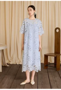 Water soluble lace round neck dress women's summer new suspender dress two-piece set