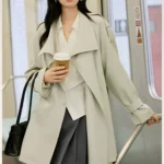 Women's casual windbreaker 2026 autumn British waist cinched mid length coat