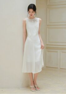 Ramie Tencel Micro Transparent Lace Sleeveless Dress