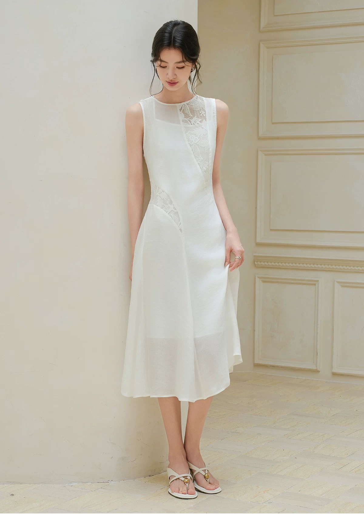 Ramie Tencel Micro Transparent Lace Sleeveless Dress Ramie Tencel Micro Transparent Lace Sleeveless Dress
