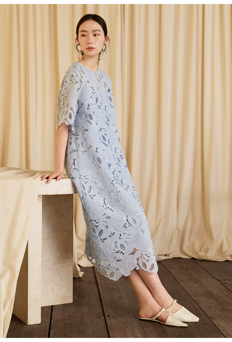 Water soluble lace round neck dress women's summer new suspender dress two-piece set Water soluble lace round neck dress women's summer new suspender dress two-piece set