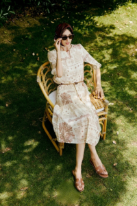 Real silk linen Perris printed French holiday dress