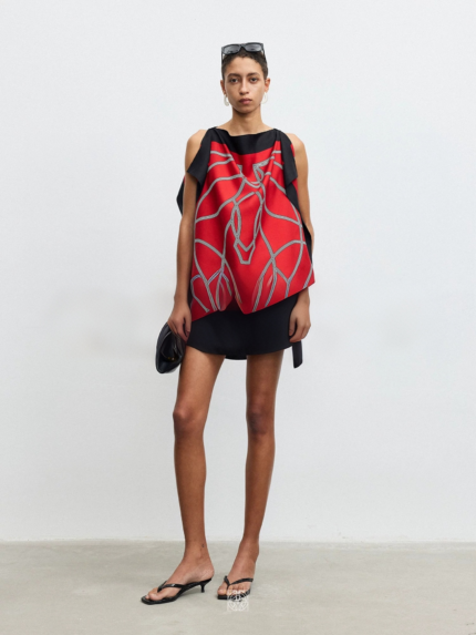 Printed mulberry silk one-piece cut elegant top