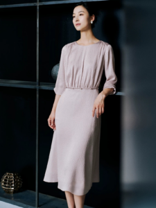 Knitted waist rope silk high waisted skirt pearl satin dress