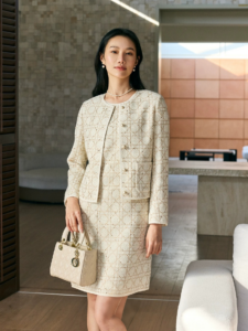 Floating embroidery rattan plaid short jacket&sleeveless dress temperament set