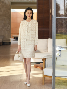 Floating embroidery rattan plaid short jacket&sleeveless dress temperament set