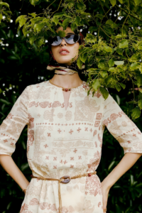Real silk linen Perris printed French holiday dress